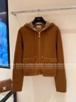 Celine 2025SS Early Fall Collection 🤎 Reversible Hooded Cardigan - Double-Faced ©️ Jacquard Logo & Wool Blend - Image 3