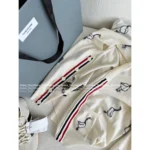 THOM BROWNE  2025 Early Fall Collection 🦢 Goose Jacquard Logo White V-Neck Cardigan - Women's Wool Blend Knit Cover-Up - Image 3