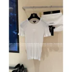 Chanel 2025A New Collection 🤍 Heart Jacquard Logo Top - Cotton Ribbed Sleeveless Vest / Short Sleeve Tee - Image 2
