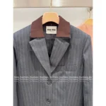 miumiu 2025SS Early Fall Collection 🩶 Mock Two-Piece Blazer - Notch Collar w/ Vertical Stripes & Signature Logo - Image 7