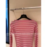 Dior 2025 Early Fall Collection 🎀 Pink Striped Wool Blend Sweater - Round Neck with Shoulder Stud Details - Image 7