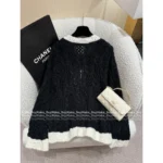 Chanel 🖤 2025B Early Autumn New Collection Black & White Colorblock Mohair/Wool-Silk V-Neck Knit Cardigan / Pullover Sweater for Women - Image 8