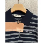 miumiu 2025 SS Early Fall New Collection ❕ Jacquard Letter Logo Striped Wool Knit Polo Sweater with Zipper Design - Image 7