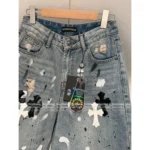 CHROME HEARTS 🖤 2025 Early Fall New Collection — Colorblock Leather Cross Logo High-Waist Slimming Enzyme-Washed Wide-Leg Jeans - Image 14