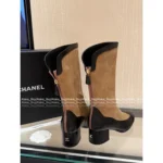 Chanel 🤎 25A Fall/Winter New Handcraft Studio Collection — Premium Suede & Leather Patchwork Mid-Calf Block Heel Boots - Image 4