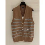 Chanel 24K Haute Atelier Collection 🤎 100% Cashmere Cardigan - V-Neck Striped Knit with Beaded Ruffle Sleeves - Image 17