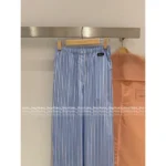 miumiu 2025SS Early Fall Collection 🩵 High-Waisted Stripe Pants - Slimming Vertical Stripe w/ Logo Pocket - Image 7