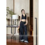Louis Vuitton 25SS Spring/Summer Collection 🆕 Leather-Trim Denim Set - Zip-Front Vest & Wide-Leg Trousers - Image 28