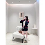 miumiu 25SS Early Fall Collection 🧑‍🎓 Preppy Color-Block Varsity Set - Baseball Jacket & Precision-Pleated Skirt - Image 4