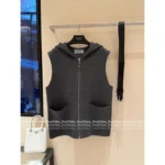 Prada 2025SS Early Fall Collection 🩶 Reversible Hooded Vest - Double-Faced Jacquard Logo w/ Belted Wool Blend - Image 3