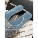 ALEXANDERWANG 2025SS Spring/Summer Collection 🎀 Crystal-Embellished Logo Slides - Leather-Sole Women's Sandals - Image 26