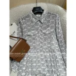 Celine 25SS Spring/Summer Collection 🆕 Print Logo Dress - Notch Collar 100% Mulberry Silk Dress (Lined) - Image 11
