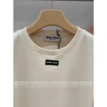 miumiu 2025 Spring/Summer New Collection 🤍 Classic Logo Beaded Top - Heavyweight Crystal Embroidered Round Neck Sheer Top - Image 20