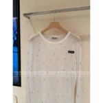 miumiu 2025 Spring/Summer New Collection 🤍 Classic Logo Beaded Top - Heavyweight Crystal Embroidered Round Neck Sheer Top - Image 15