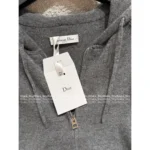 Dior 2025SS Early Fall Collection 🩶 Premium Gray Hooded Cardigan - Embroidered Logo Zip-Up w/ Cashmere-Wool Blend - Image 16