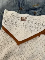 miumiu Jang Wonyoung Inspired 🔛 25SS Spring/Summer New Letter Logo Hand-Crochet & Leather Patchwork Bustier Top + Skirt Set for Women - Image 7