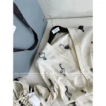 THOM BROWNE  2025 Early Fall Collection 🦢 Goose Jacquard Logo White V-Neck Cardigan - Women's Wool Blend Knit Cover-Up - Image 2