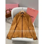 miumiu 2025SS Early Fall Collection 🐻 Oversized Baseball Jacket - Suede/Leather Color-Block w/ Zip Closure & Embroidered Logo - Image 9