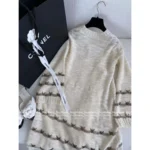 Chanel 2025B Early Fall Collection 🖤 Gold-Thread Embroidered Dress - Crystal Logo Round Neck Relaxed Fit - Image 17