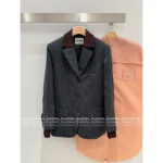 miumiu 2025SS Early Fall Collection 🩶 Mock Two-Piece Blazer - Notch Collar w/ Vertical Stripes & Signature Logo - Image 6