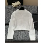 Chanel 2025B Early Fall Collection 🤍 Minimalist White Tweed Coat - Round Neck Woven Jacket w/ Textured Bouclé - Image 7