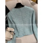 Chanel 25A Haute Atelier Collection 🩵 Blue Short-Length Notch Lapel Blazer w/ Pockets - Imported Tweed & Silk Lining - Image 6