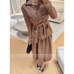 Chanel 2025A Fall/Winter Haute Atelier Collection 🍂 Vintage Tweed Robe Blazer & Skirt Set - Tie-Waist Coat & Matching Midi Skirt - Image 7