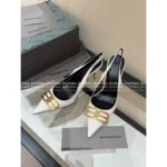 BALENCIAGA 2025 Early Fall Collection 🆕 Classic Heeled Sandals - Signature Metal Logo Detail - Image 9