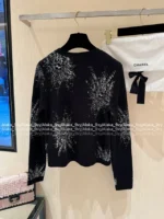 Chanel 25B Early Fall Collection 🖤 Snowflake Logo Sweater - Jacquard Wool Pullover with Round Neck - Image 6