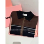 miumiu 2025ss Early Fall Collection - Patchwork Suede, American Retro Preppy Style Wool Zip-Up Knit Cardigan - Image 8