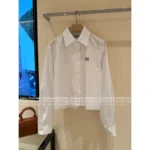 miumiu 2025SS Early Fall Collection 🤍 Short White Shirt - Notch Collar Logo Classic Style - Image 5