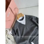 miumiu 2025SS Fall/Winter Collection 🩶 Mock Two-Layer Sweater - Embroidered Logo Imported Cashmere Blend - Image 7