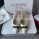 VALENTINO 2025P Spring/Summer Collection 🎀 Leather Bow Kitten Heels - Handcrafted 3D Bow Pointed-Toe Sandals - Image 6