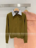 miumiu 2025SS Early Fall Collection 🎀 American Prep Style - Mock Two-Layer Cardigan w/ Plaid Panels & Wool Blend ❕ - Image 3