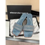 ALEXANDERWANG 2025SS Spring/Summer Collection 🎀 Crystal-Embellished Logo Slides - Leather-Sole Women's Sandals - Image 25