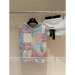 Chanel 25M Early Fall Collection 🌈 Macaron Color-Block Vest - Terry Fabric Hooded Sleeveless Top & V-Cardigan - Image 13