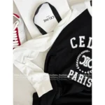 CELINE 25SS Early Fall Collection 🐼 Women's Color-Block Logo Cotton Long-Sleeve Tee - Round Neck Pullover Top - Image 4