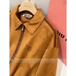 miumiu 2025SS Early Fall Collection 🐻 Oversized Baseball Jacket - Suede/Leather Color-Block w/ Zip Closure & Embroidered Logo - Image 8
