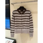 LOROPIANA 2025SS Early Fall Collection 💰 "Old Money" Striped Cashmere Cardigan - Crew Neck Logo Knit w/ Timeless Silhouette - Image 4