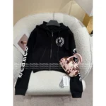 CHROME HEARTS 2025 Early Fall Collection 🖤 Bella Collab Cropped Hoodie - Sanskrit Cross Print & Zip-Up Streetwear - Image 9