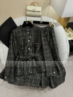 Chanel 2025A Fall/Winter Haute Atelier Collection 📜 Green Vintage Tweed Set - Belted Robe Blazer & Matching Midi Skirt - Image 5