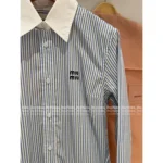 miumiu 25SS Early Autumn New Collection Colorblock Vertical Stripe Embroidered Letter Logo Detachable Shirt Dress for Women - Image 4