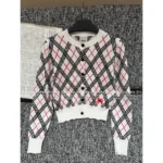 BURBERRY ♥️2025 Early Autumn New Collection Colorblock Plaid Cavalry Embroidered Logo Crewneck Knit Cardigan for Women - Image 3