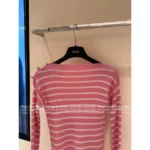 Dior 2025 Early Fall Collection 🎀 Pink Striped Wool Blend Sweater - Round Neck with Shoulder Stud Details - Image 5