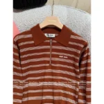 miumiu 2025 SS Early Fall New Collection ❕ Jacquard Letter Logo Striped Wool Knit Polo Sweater with Zipper Design - Image 5