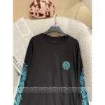 CHROME HEARTS 2025 Early Fall Collection 🩵 Blue Sanskrit Print Tee - Round Neck Long Sleeve Cotton Shirt - Image 14