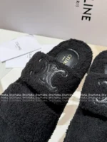 Chanel 2025SS Fall/Winter Collection 🐑 Embroidered Logo Sheepskin Slippers - Chunky Sole Slide-On Mules - Image 7