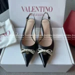 VALENTINO 2025P Spring/Summer Collection 🎀 Leather Bow Kitten Heels - Handcrafted 3D Bow Pointed-Toe Sandals - Image 5