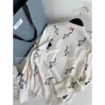 THOM BROWNE  2025 Early Fall Collection 🦢 Goose Jacquard Logo White V-Neck Cardigan - Women's Wool Blend Knit Cover-Up - Image 16