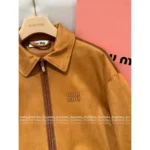 miumiu 2025SS Early Fall Collection 🐻 Oversized Baseball Jacket - Suede/Leather Color-Block w/ Zip Closure & Embroidered Logo - Image 7